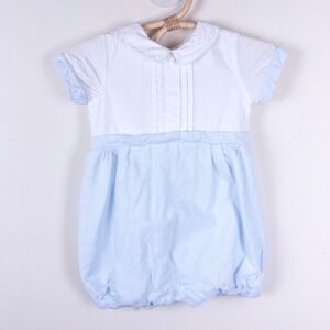 Patachou Romper Baby 6M Blue White Striped Peter Pan Collar Bubble Suit